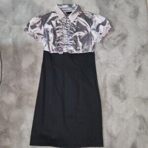 Silver/ Black Satin Short Sleeve Mini Dress Size 7